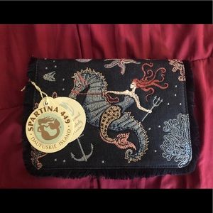 Spartina 449 Navy Seahorse Embroidered Fold-Over Clutch